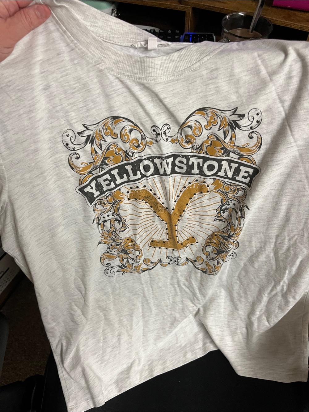 Maurices White Yellowstone Graphic Tee with Gold and Black Accents